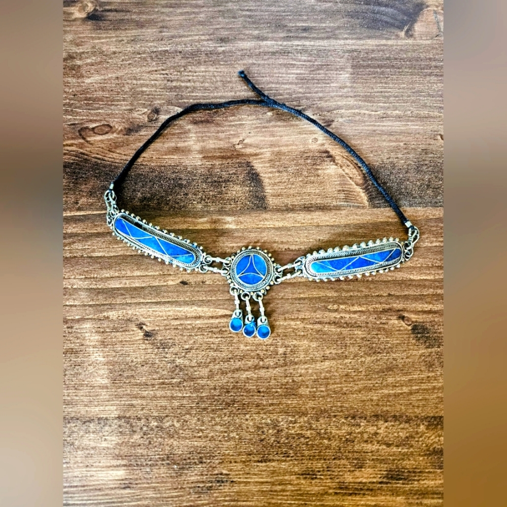Handmade Antique lapis lazuli choker, Tribal Afghani jewelry, vintage jewelry